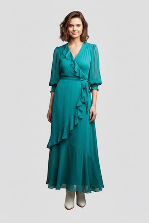 Ruffle wrap tie-waist maxi dress