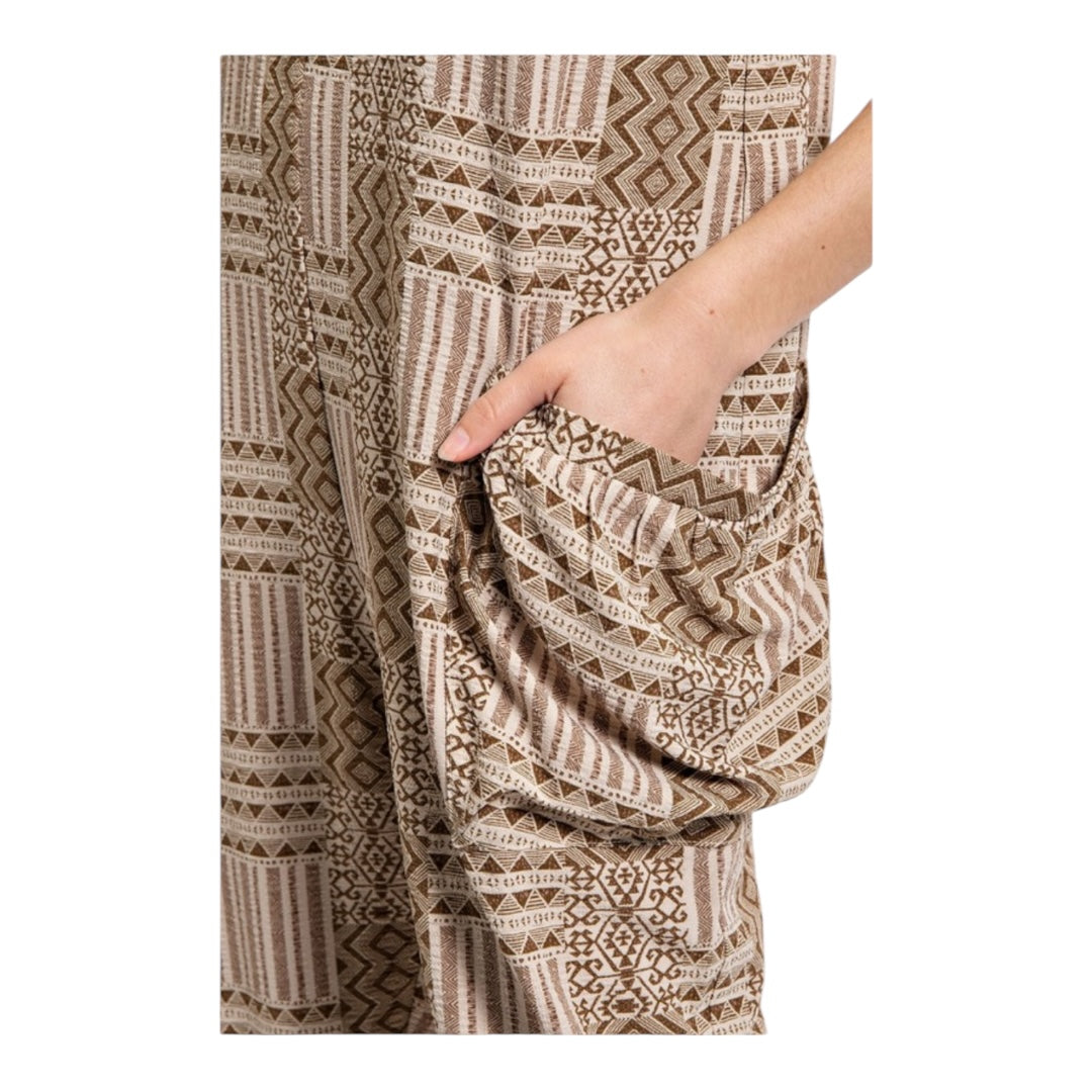 Maya Print Shoulder Tie Jumpsuit with Side Pockets