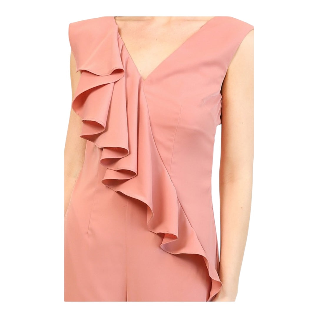 BLUSH CASCADE RUFFLE WIDE LEG JUMPSUIT