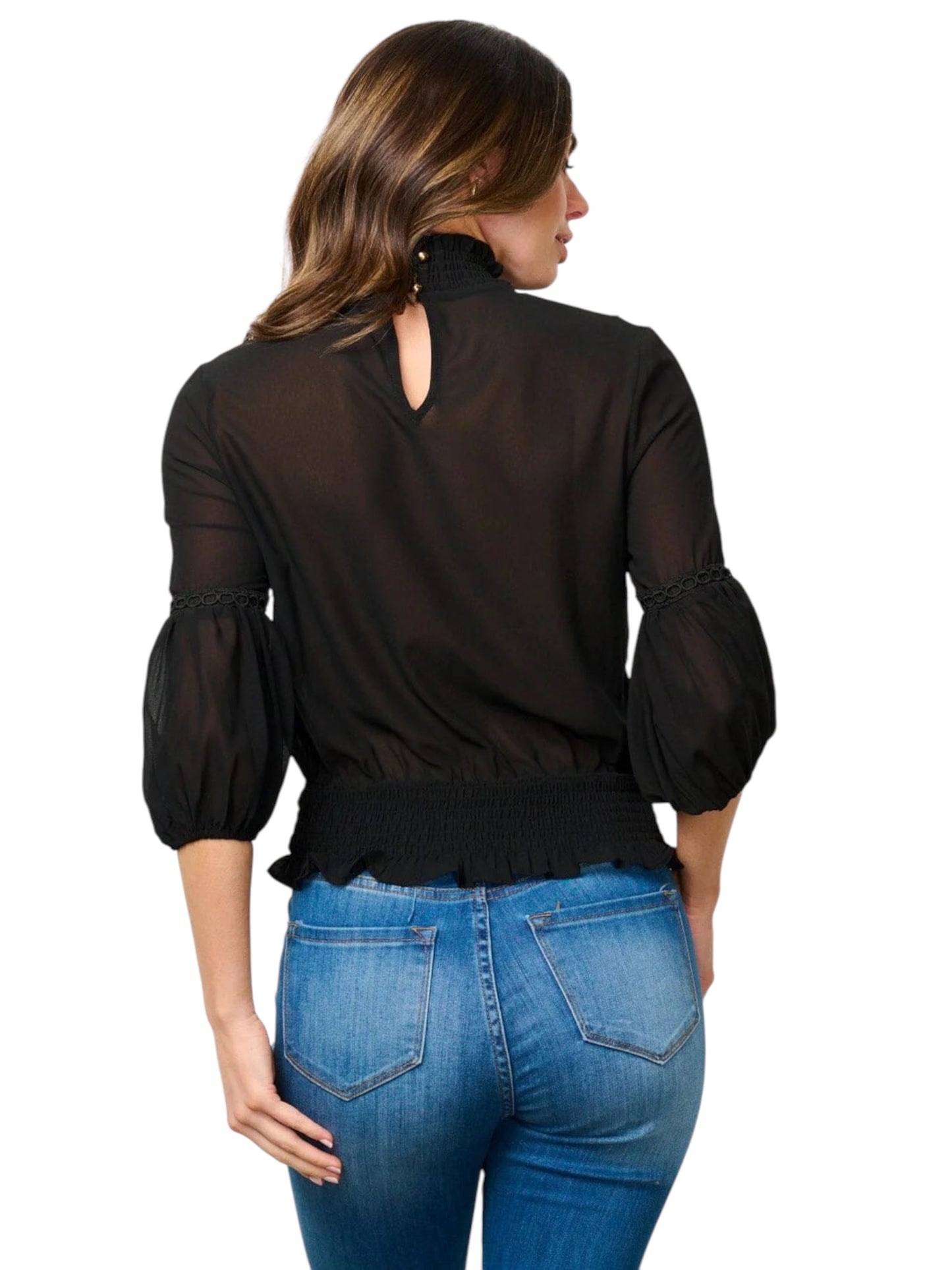 THE LACE COUTURE COLLECTION TURTLE NECK DETAILED TOP