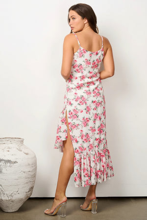 Floral tiered ruffle hem midi dress