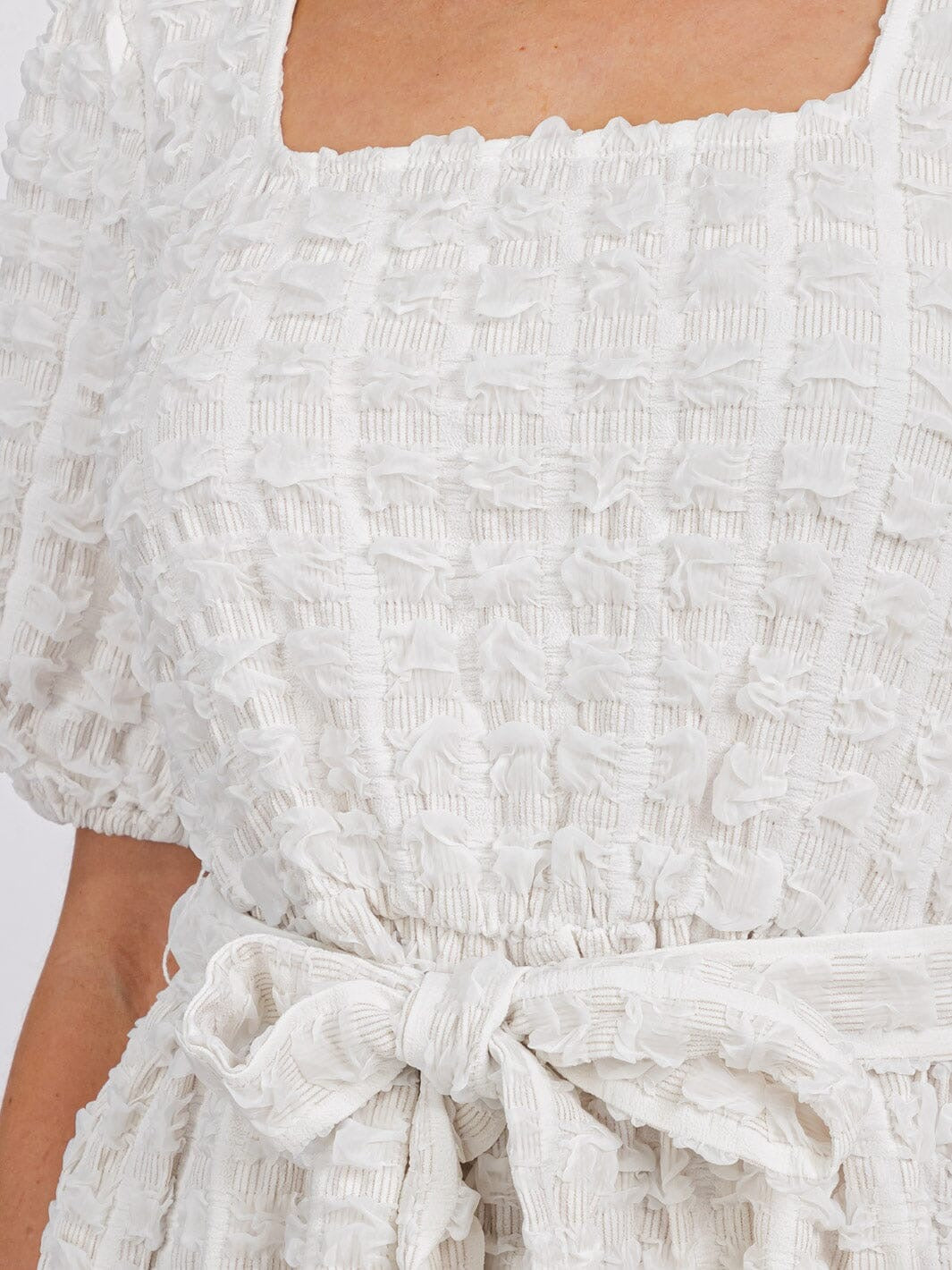 ON CLOUD NINE PUFF SLEEVE SQUARE NECK TIERED POCKETS MIDI DRESS