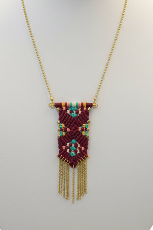 Handmade woven necklace side view