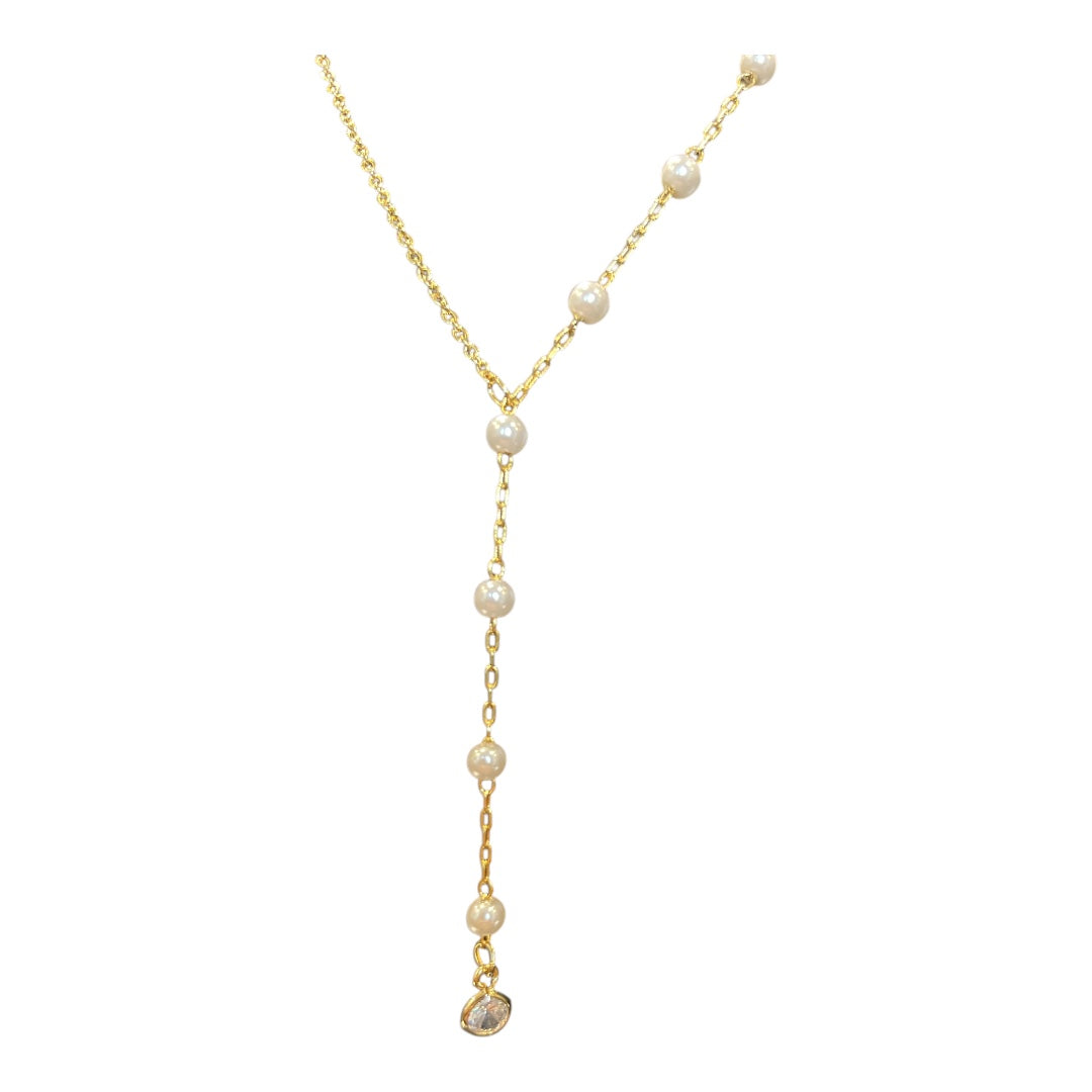 Dainty Chain Pearl Bead Lariat Necklace