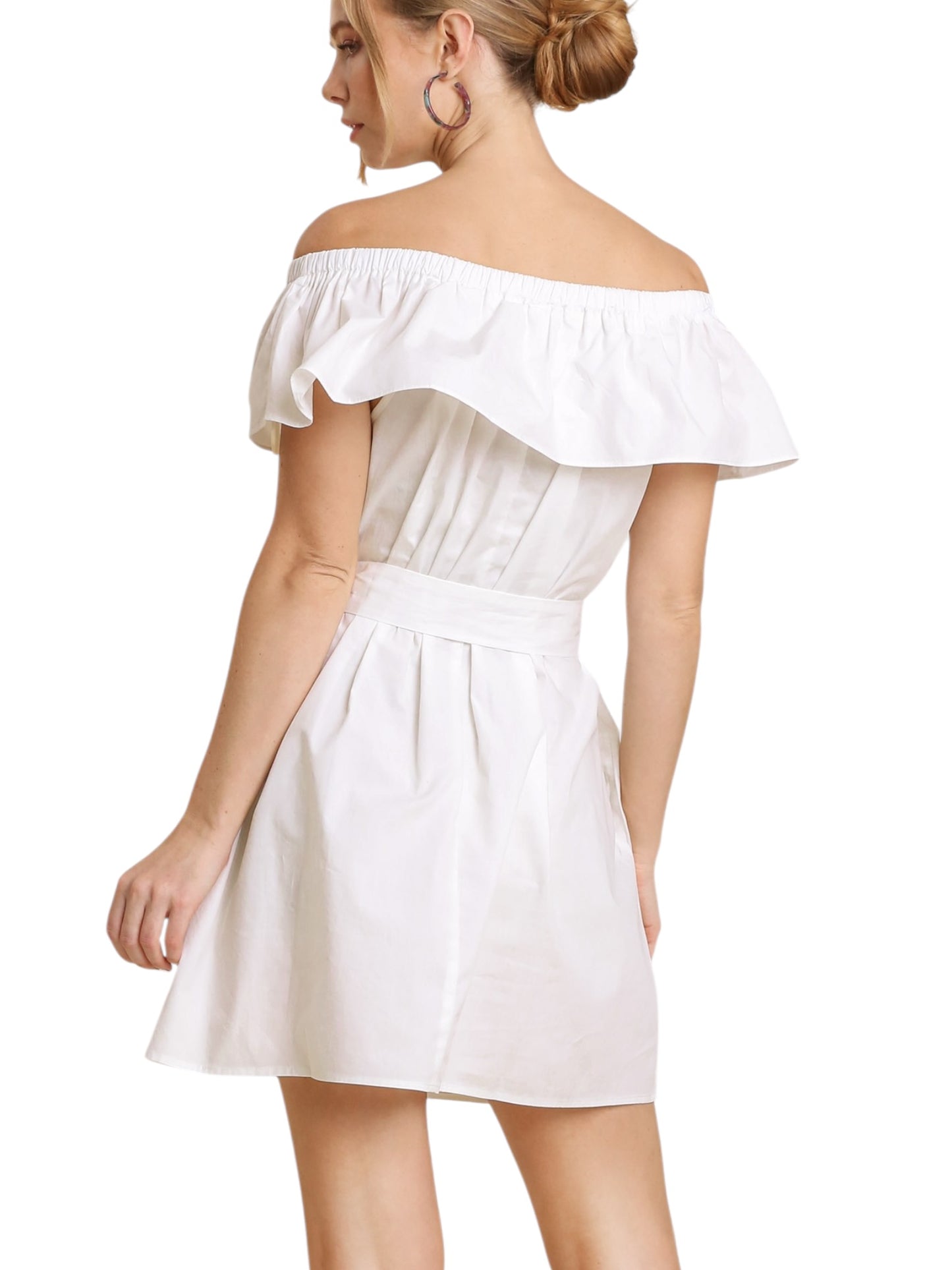 Ruffle Off Shoulder with Self Tie Sash Dress
