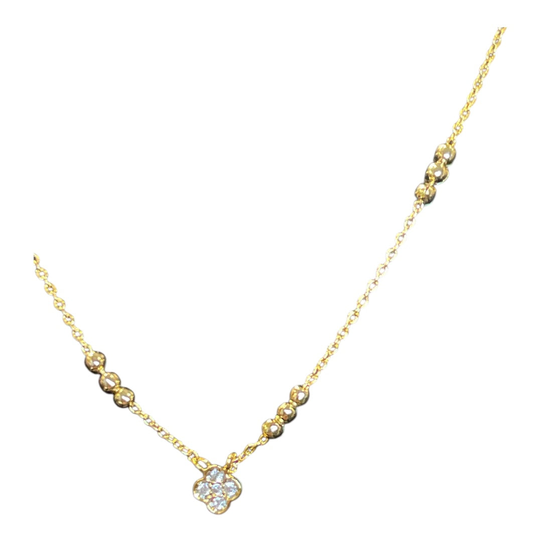 Gold Mini Pave Clover Pendant Chain Necklace