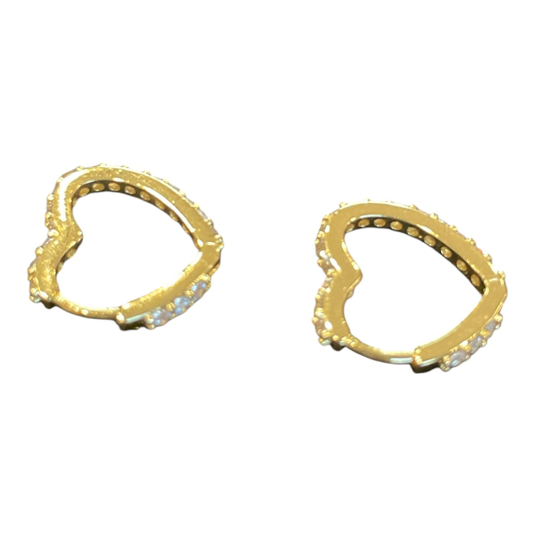 Gold Dipped Cz Heart Hinge Hoop Earrings