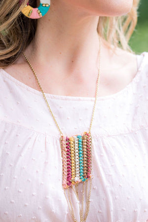 Prism Bar Drop woven striped necklace styled