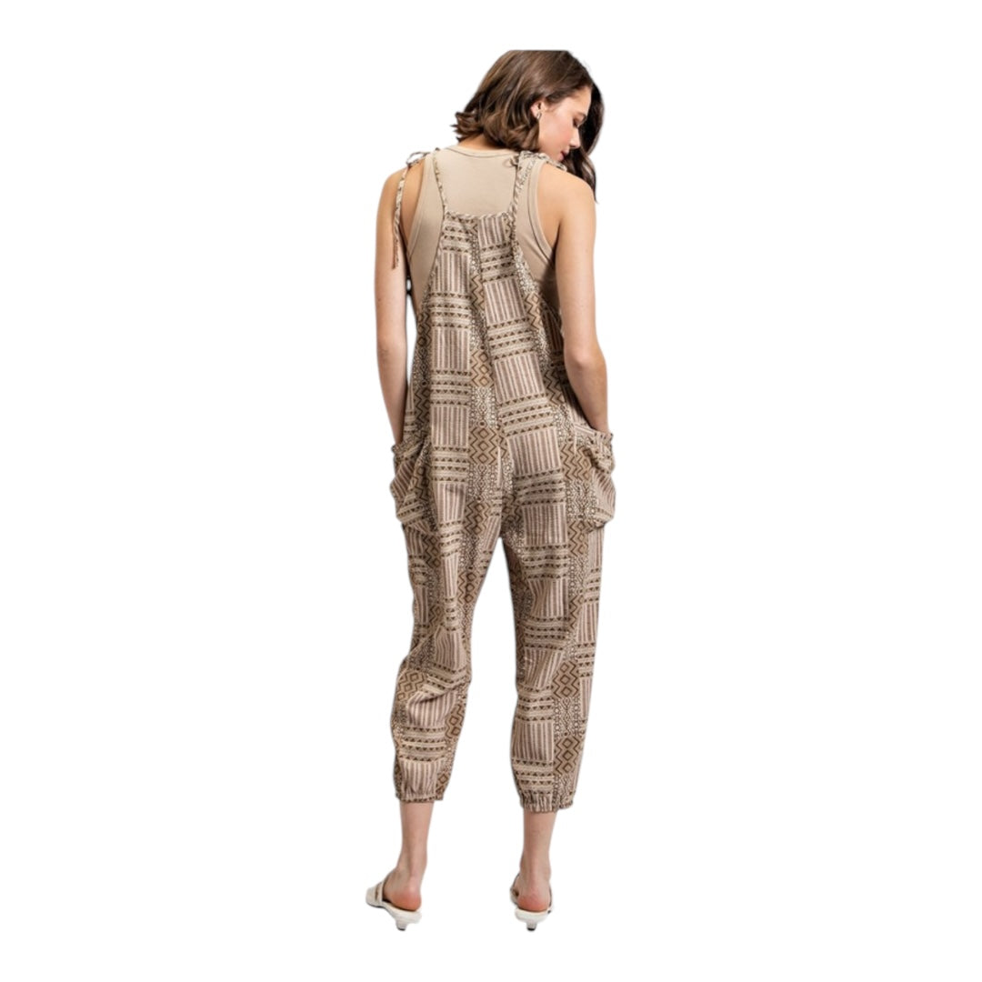 Maya Print Shoulder Tie Jumpsuit with Side Pockets