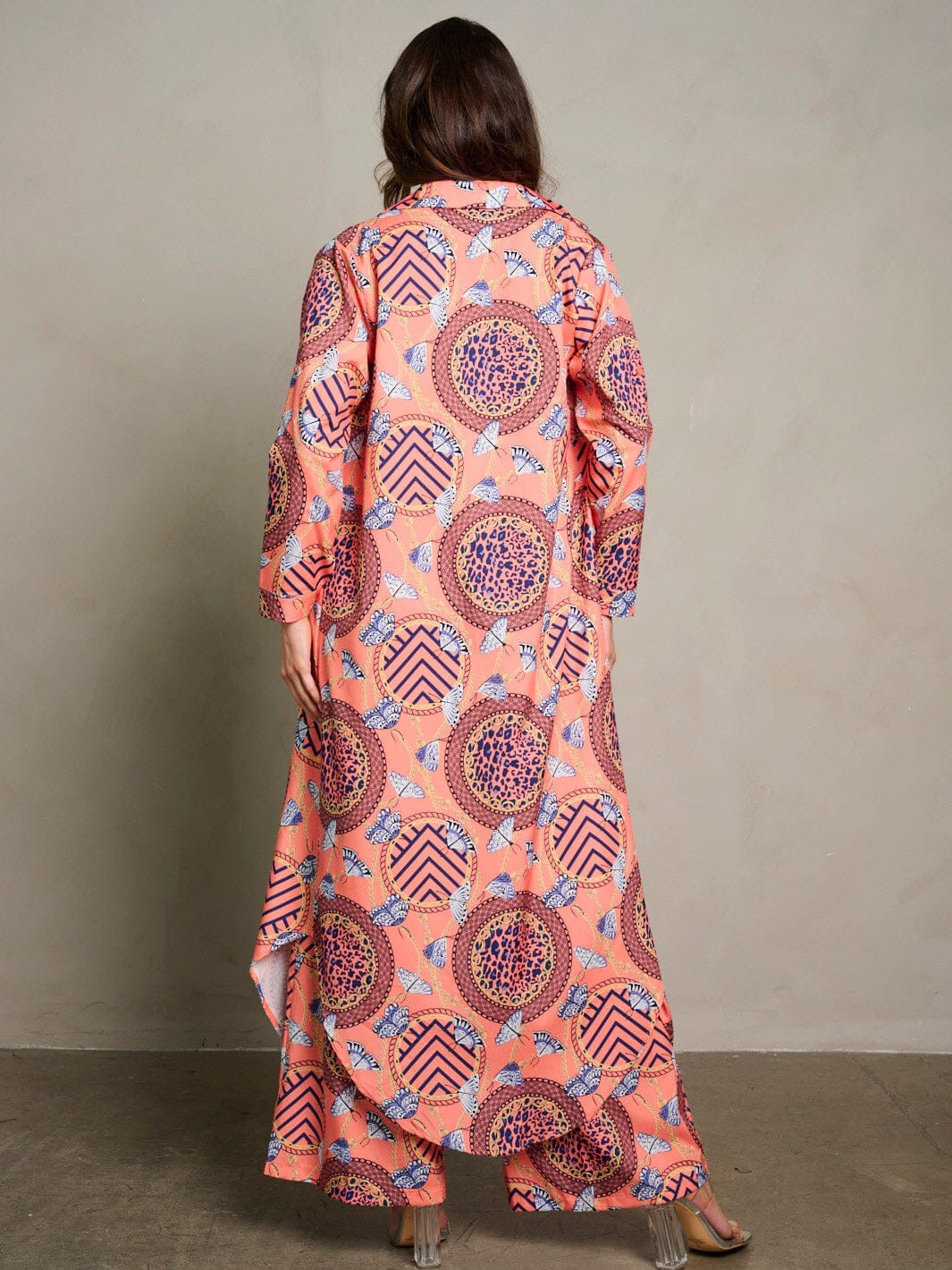 BUTTERFLY CROP TOP KIMONO PANTSUIT MULTI PRINT 3PC. SET