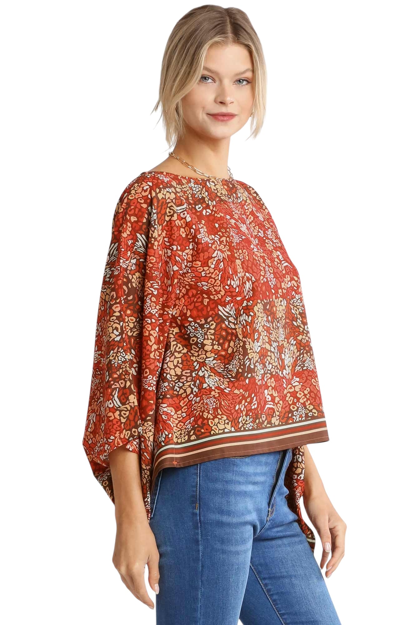 WILD BOTANICA PRINT KIMOMO BOAT NECK TOP