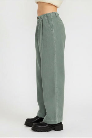 Gray-green pleated trousers, wide leg