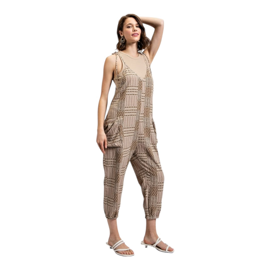 Maya Print Shoulder Tie Jumpsuit with Side Pockets