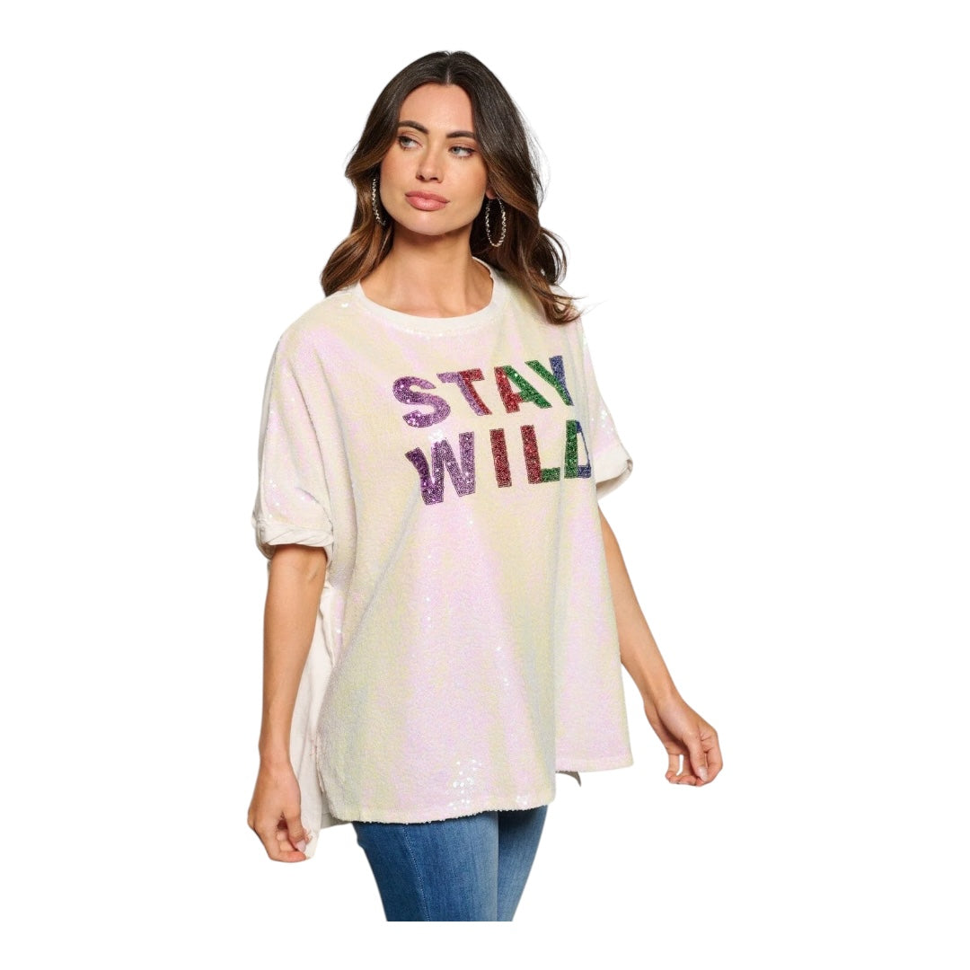 STAY WILD SEQUIN GRAPHIC TOP