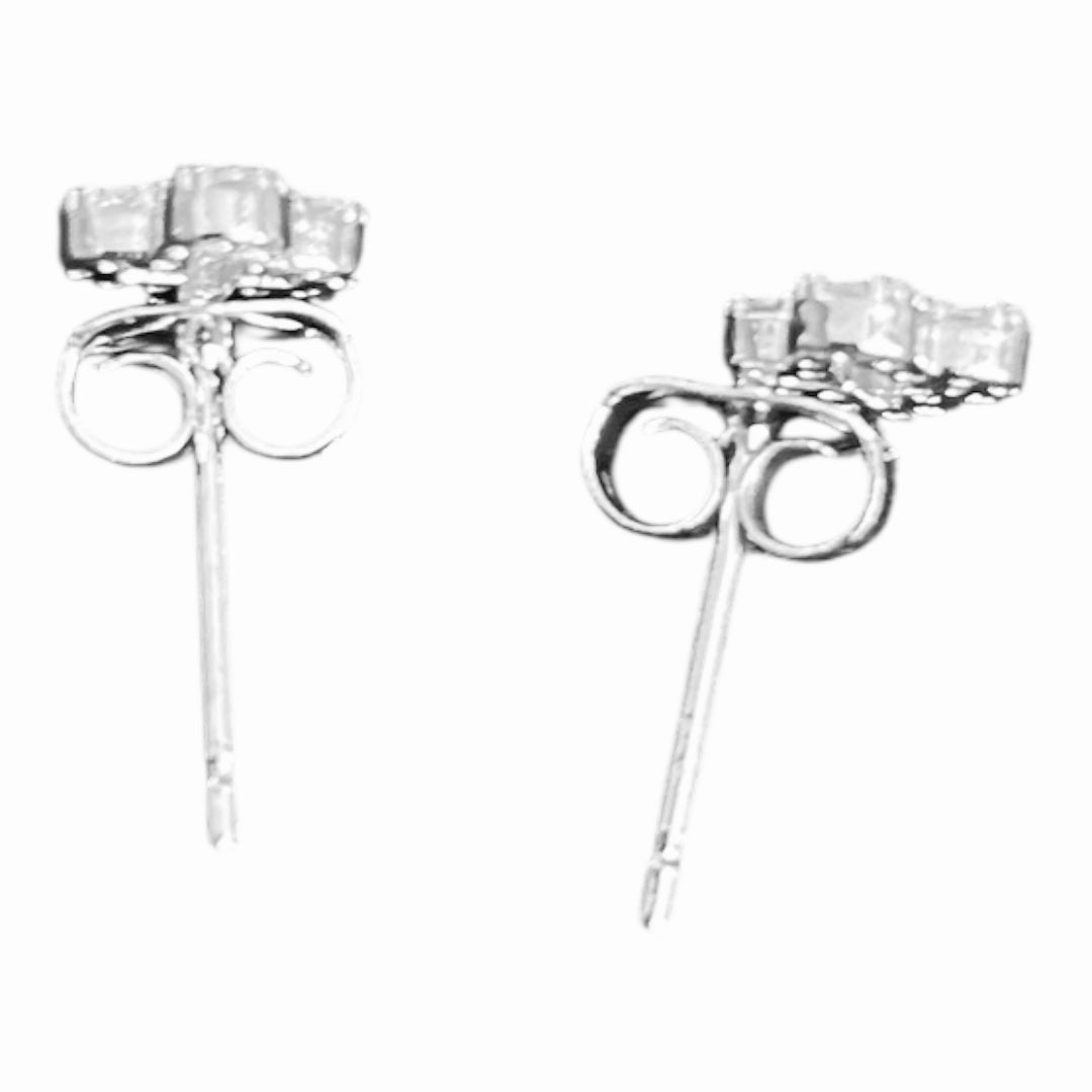 Silver Mini Cz Pave Clover Stud Earrings