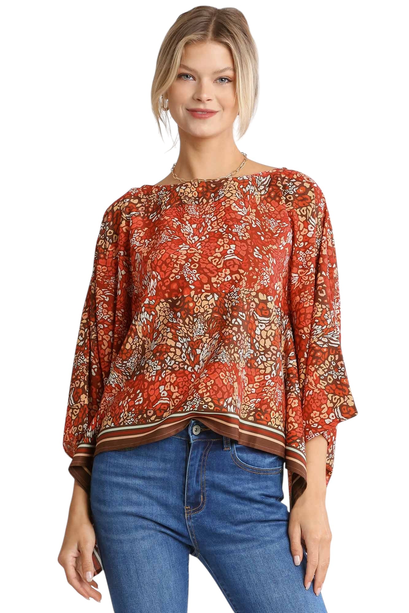 WILD BOTANICA PRINT KIMOMO BOAT NECK TOP