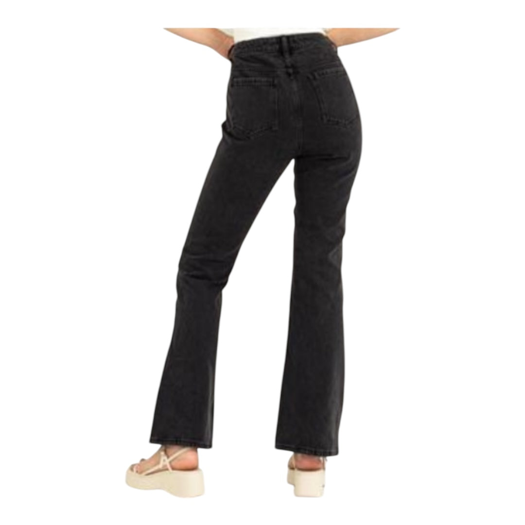 Charcoal High Waisted Zipper Fly 5 Pocket Flare bottom Jeans