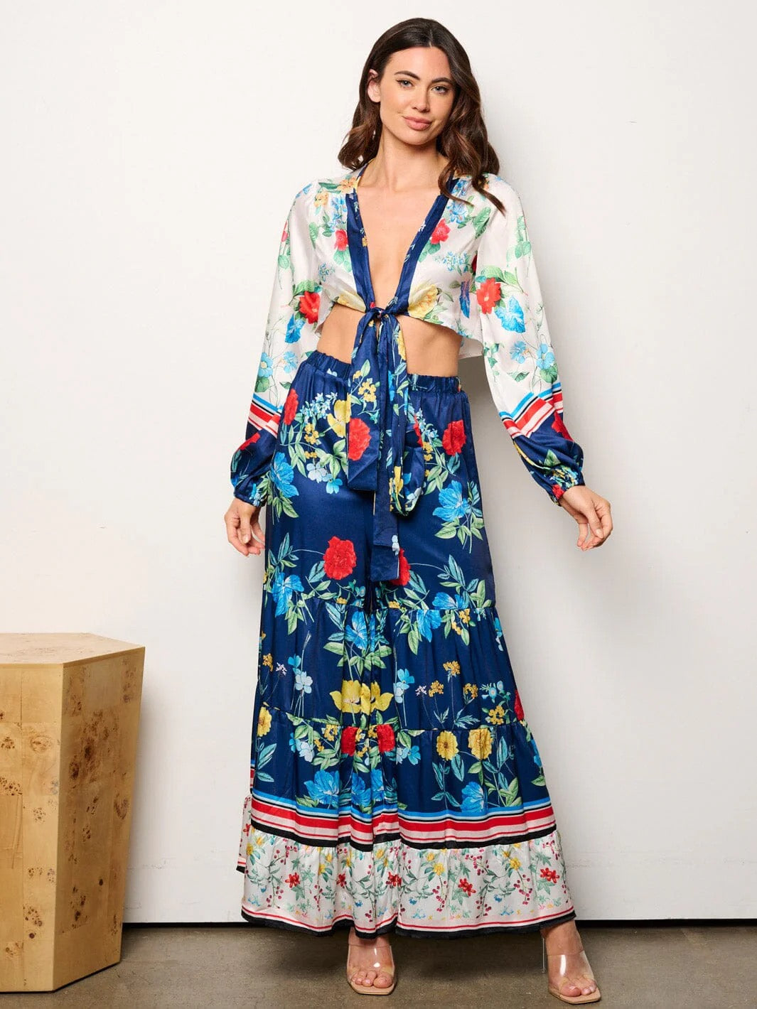 FLORA FANTASIA CROP TOP ELASTIC WAIST TIERED PANTS SET