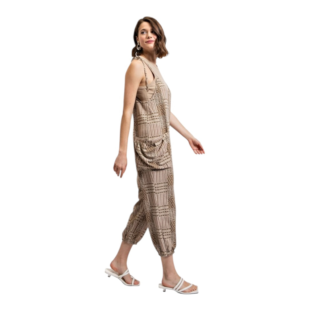 Maya Print Shoulder Tie Jumpsuit with Side Pockets