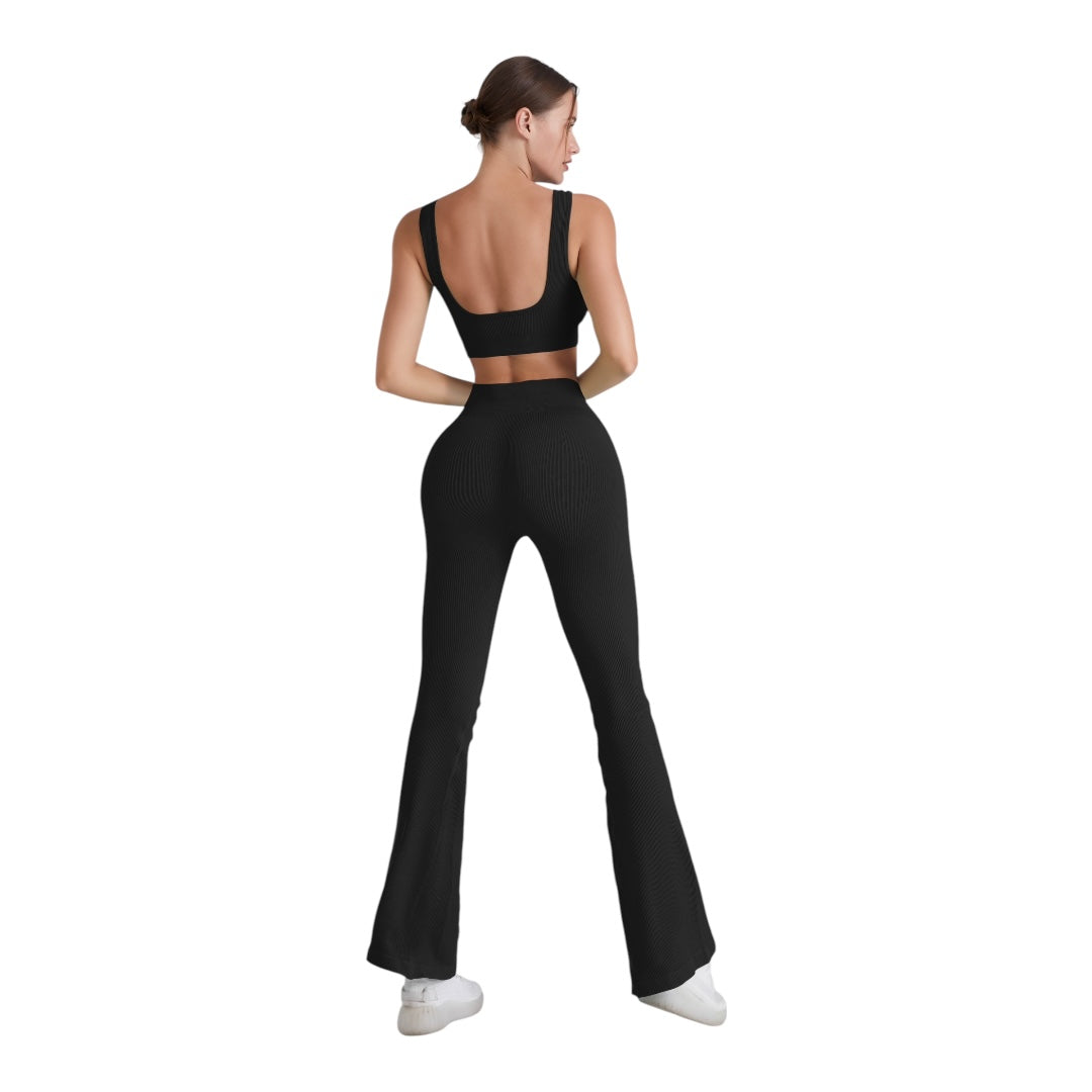 2PC Square Neck Sports Bra and Flare Legging Set