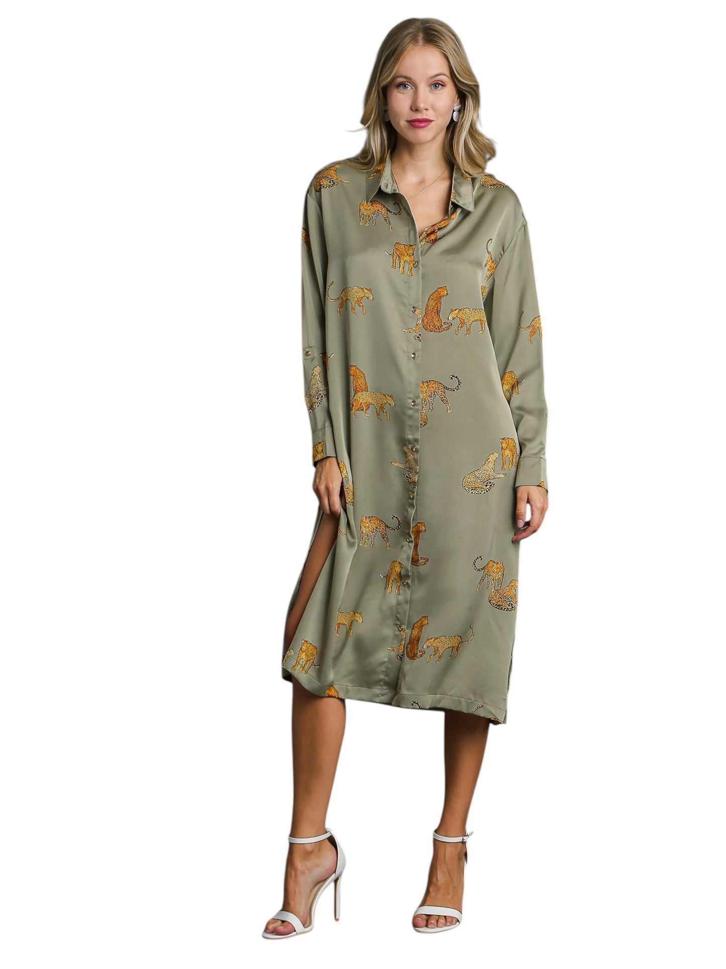 Leopard / Cheetah Print Button Down Midi Dress