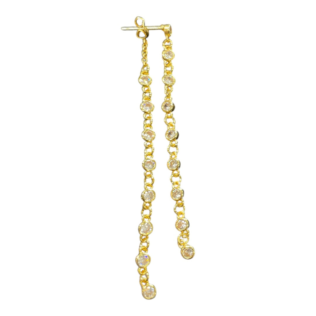 Gold Dipped Cz Chain Dangle Earrings