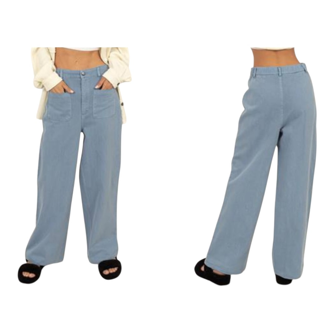 Gray- Blue High Waisted Wide Leg Pants