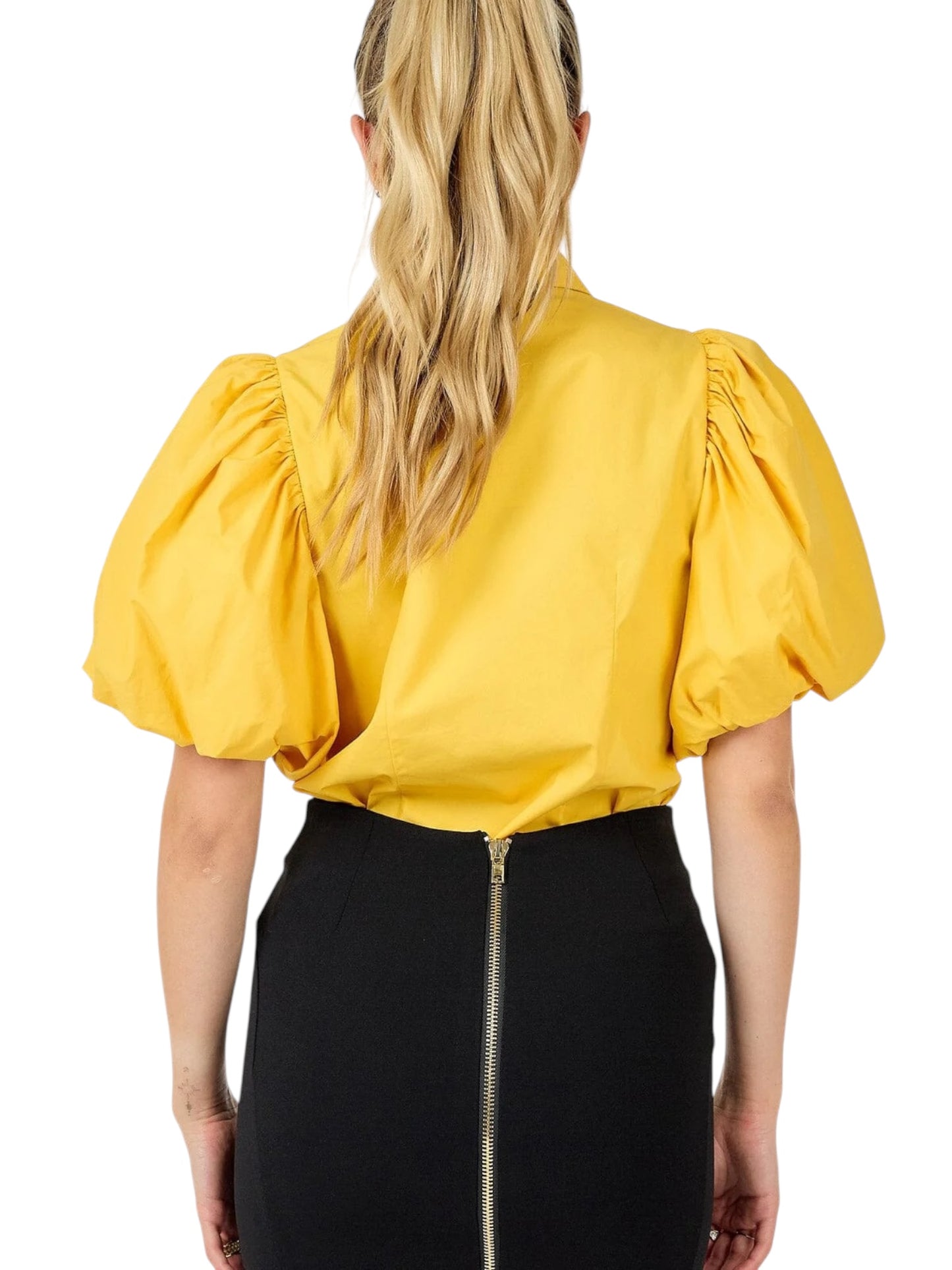 GOLDEN HOUR YELLOW PUFF SLEEVE CROCHET DETAILED BLOUSE