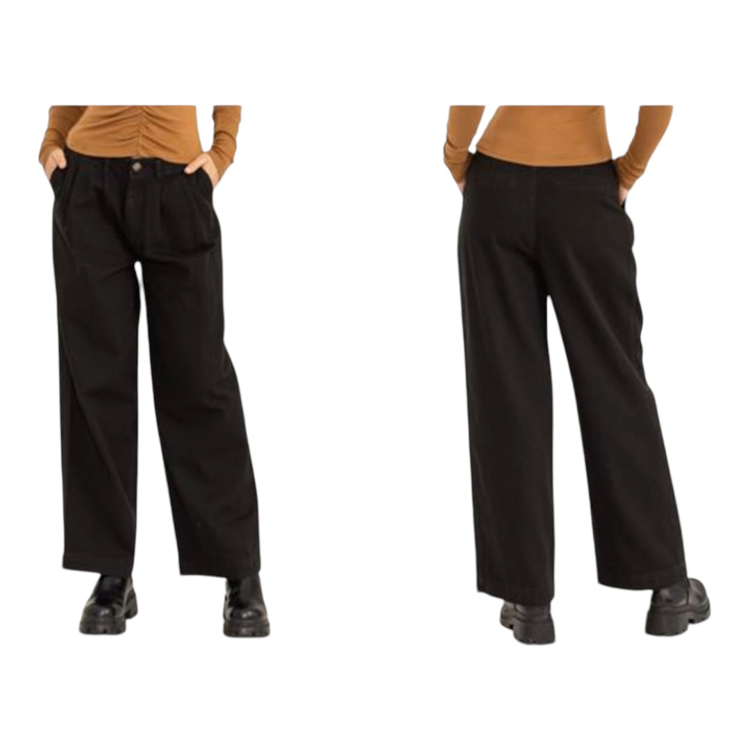 Black Pleated Mid- Rise Wide Leg Pants