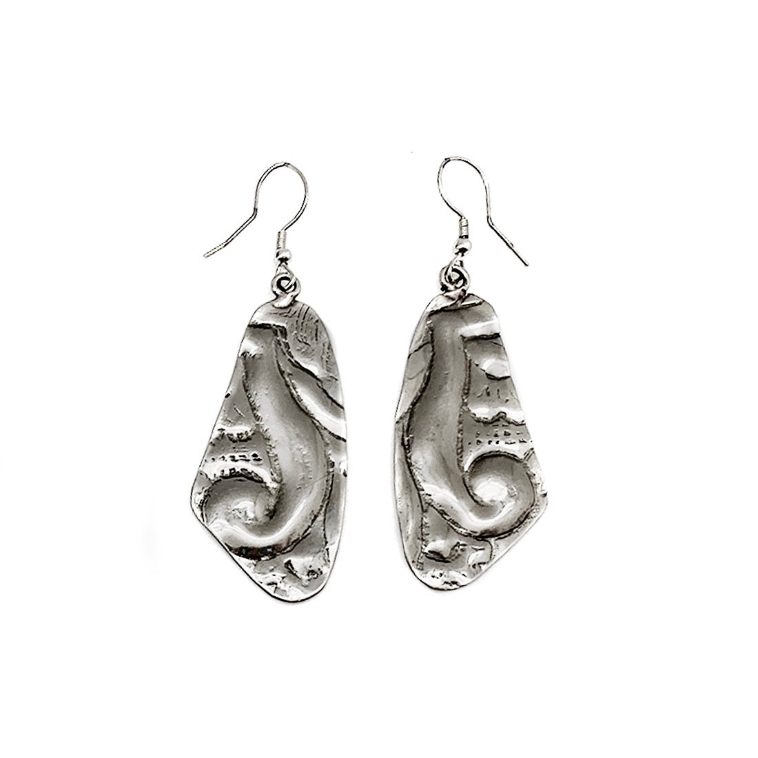 Handmade Kashi Earring, antiqued silver, embossed