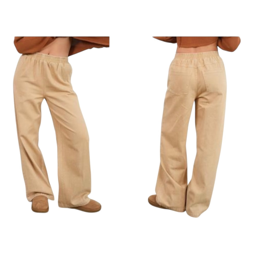 Taupe Elastic Waist wide Leg Pants