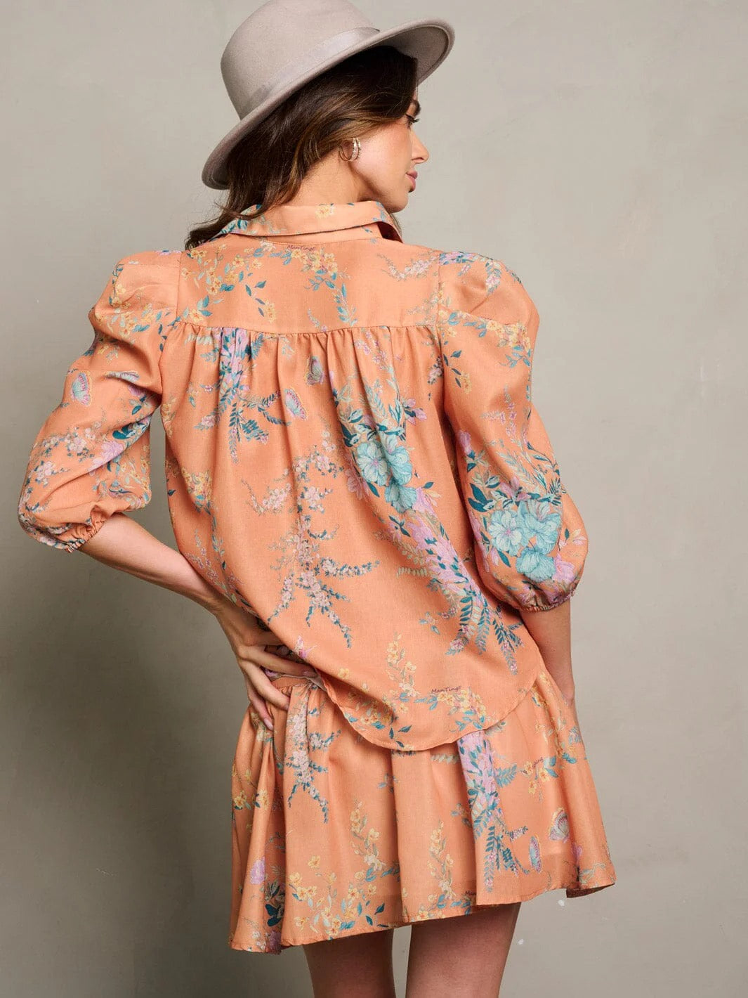 PEACH FLORAL MINI SKIRT SET