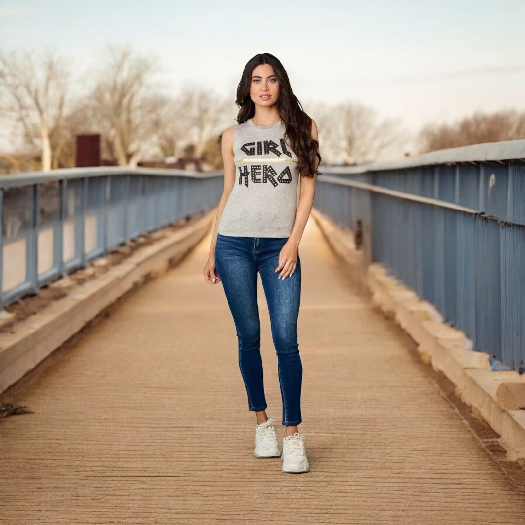 GIRL HERO EMPOWERED GRAPHIC MUSCLE TANK TOP