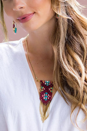 Crimson Cascade woven chain necklace styled