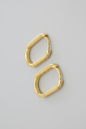 CZ pave edge oval hoop earrings in gold dipped finish