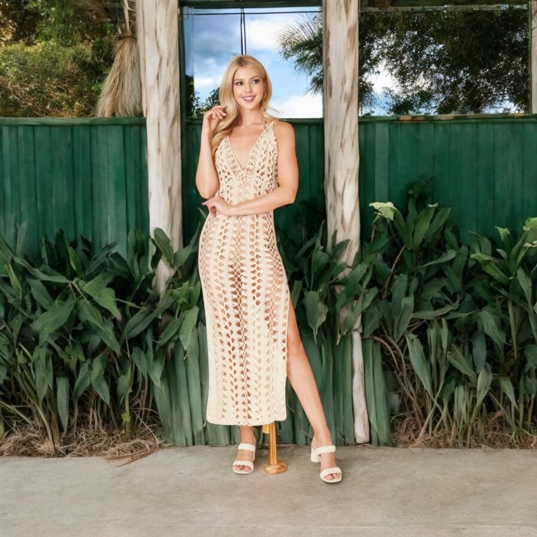 CREAM CROCHET FULL BODY DRESS COVER UP