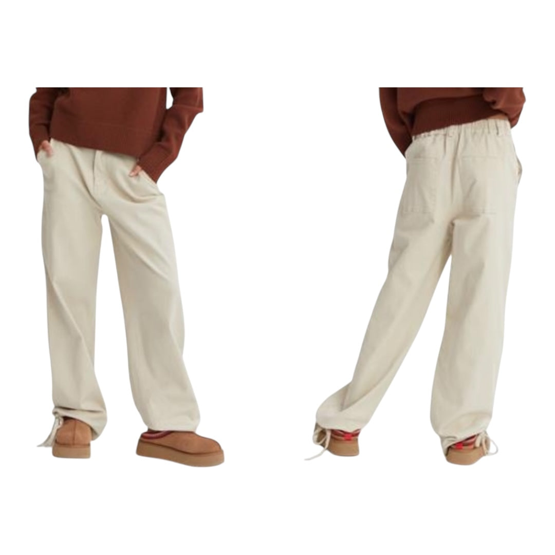 Cream Washed Twill Cinched Hem Pants