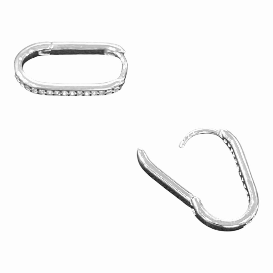 Silver Dipped Cz Pave Edge Oval Hoop Earrings