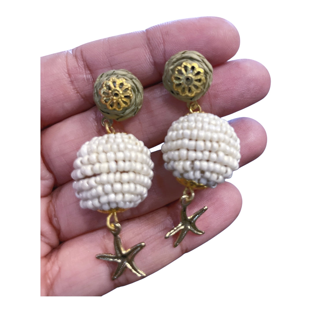 Handmade Raffia, Cotton, Bead and Wood Earrings