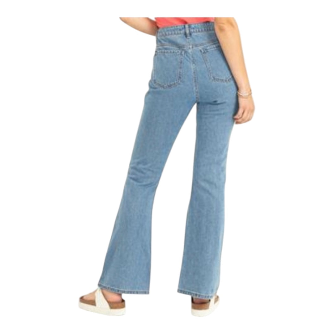 Blue High Waisted Zipper Fly 5 Pocket Flare bottom Jeans