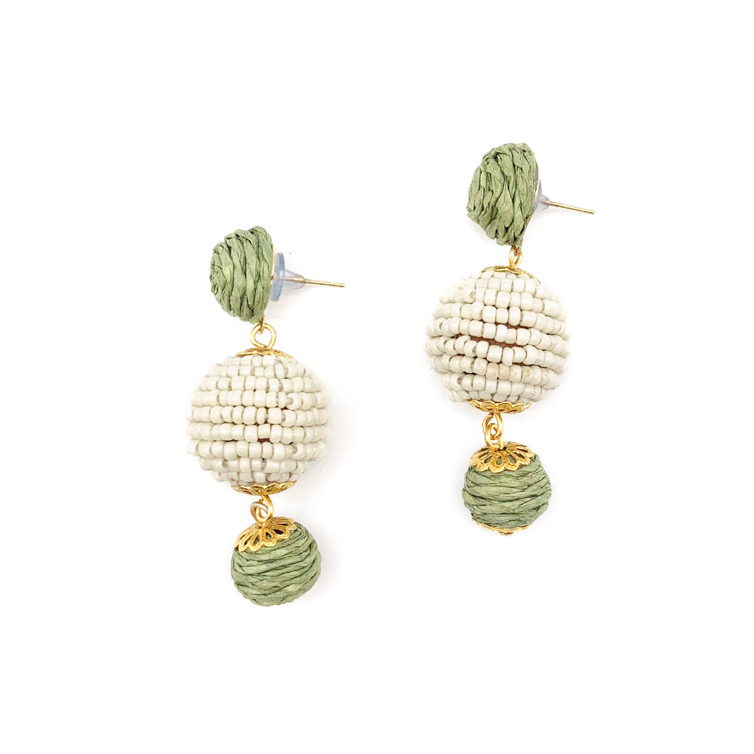 Handmade Raffia, Cotton, Bead and Wood Earrings