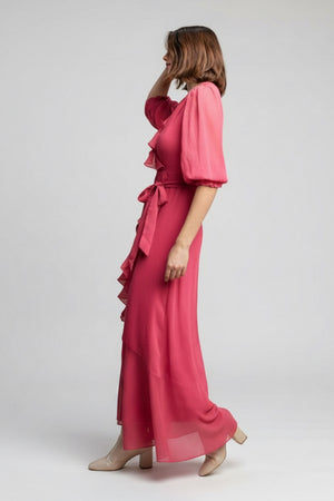 Tie-waist ruffle maxi dress