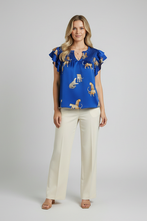 Split-neck cheetah print top