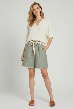 Olive woven twill tape Bermuda shorts
