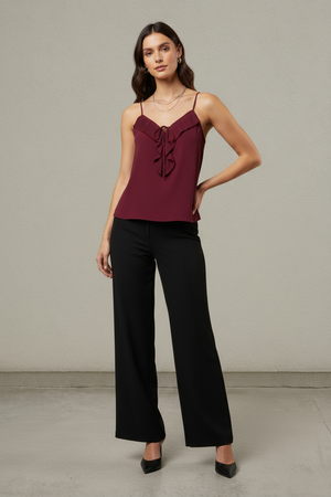 Pleated ruffle cami top