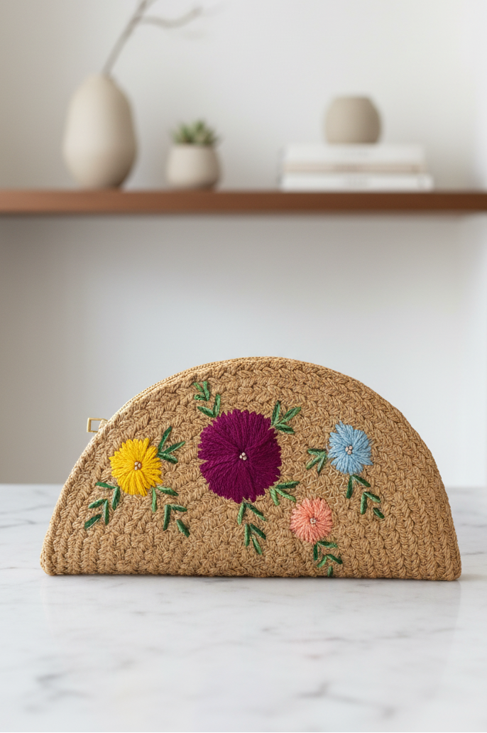 Handwoven Embroidered Jute Clutch Pouch Bag