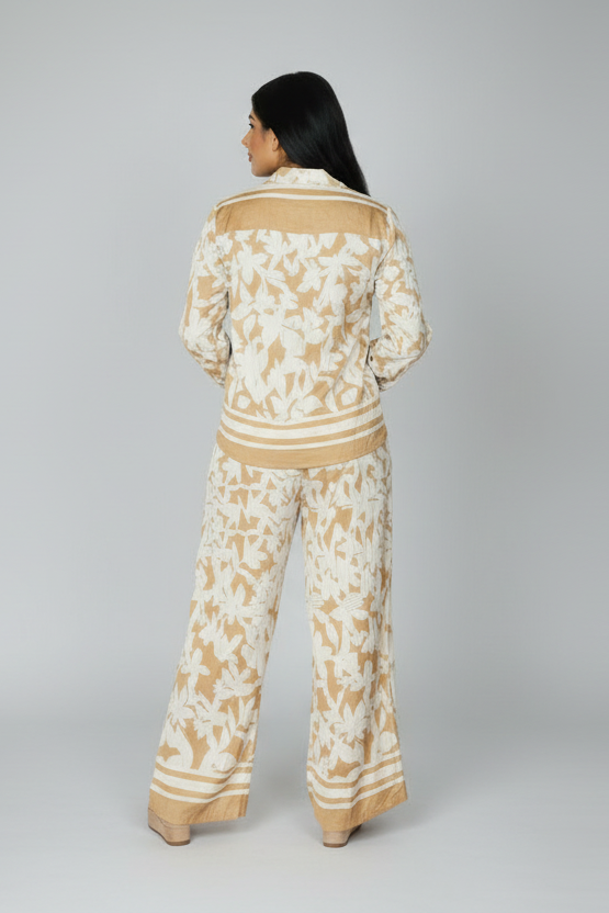 SUNSET PETALS BEIGE & CREAM WIDE LEG TWO PIECE SET