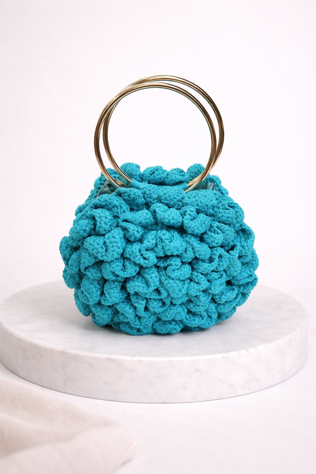 Hand- Knitted Halo Embossed Rose Bag w/ Steel Handles