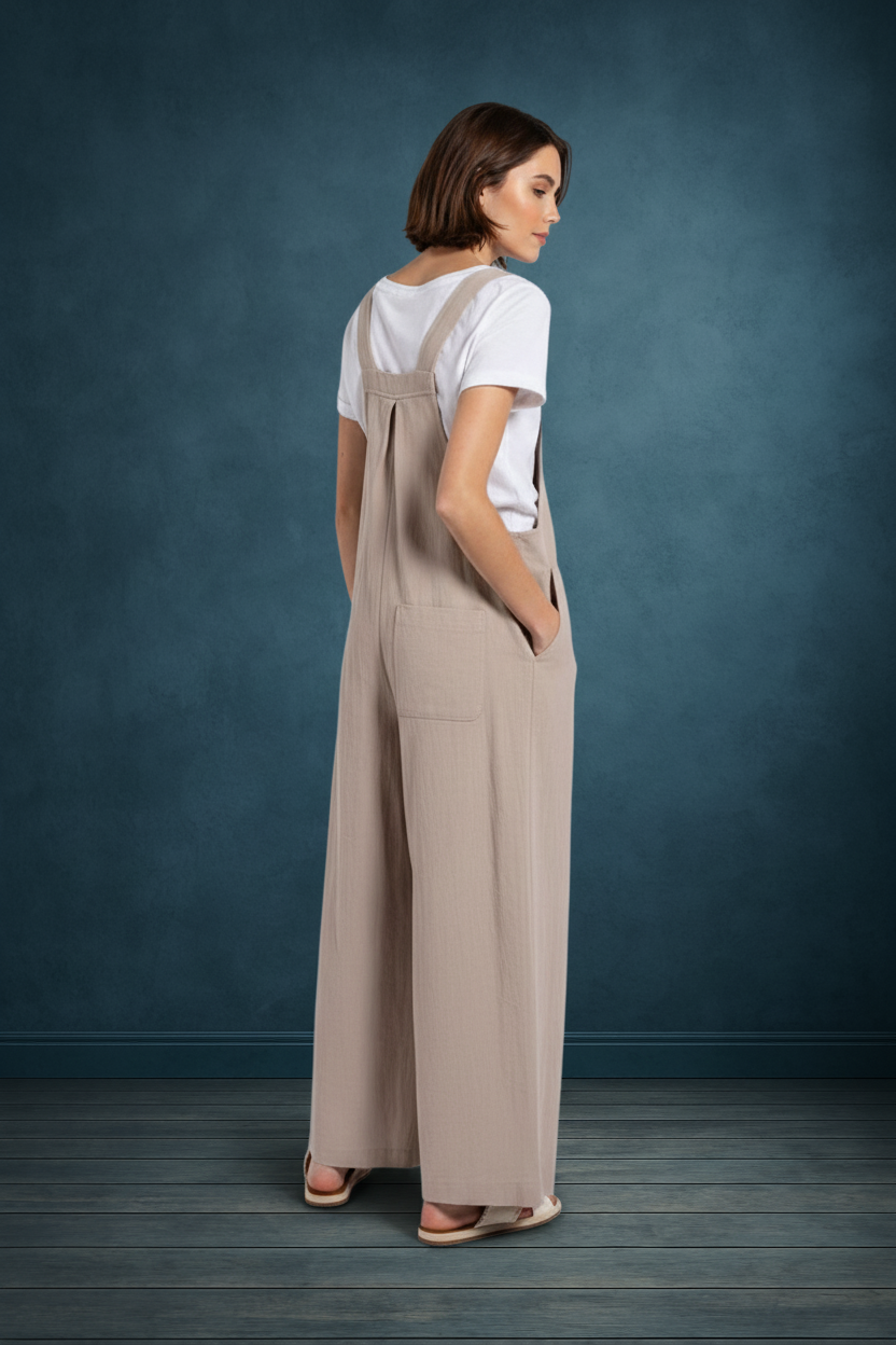 Pintuck Detail Overall with Side Pockets