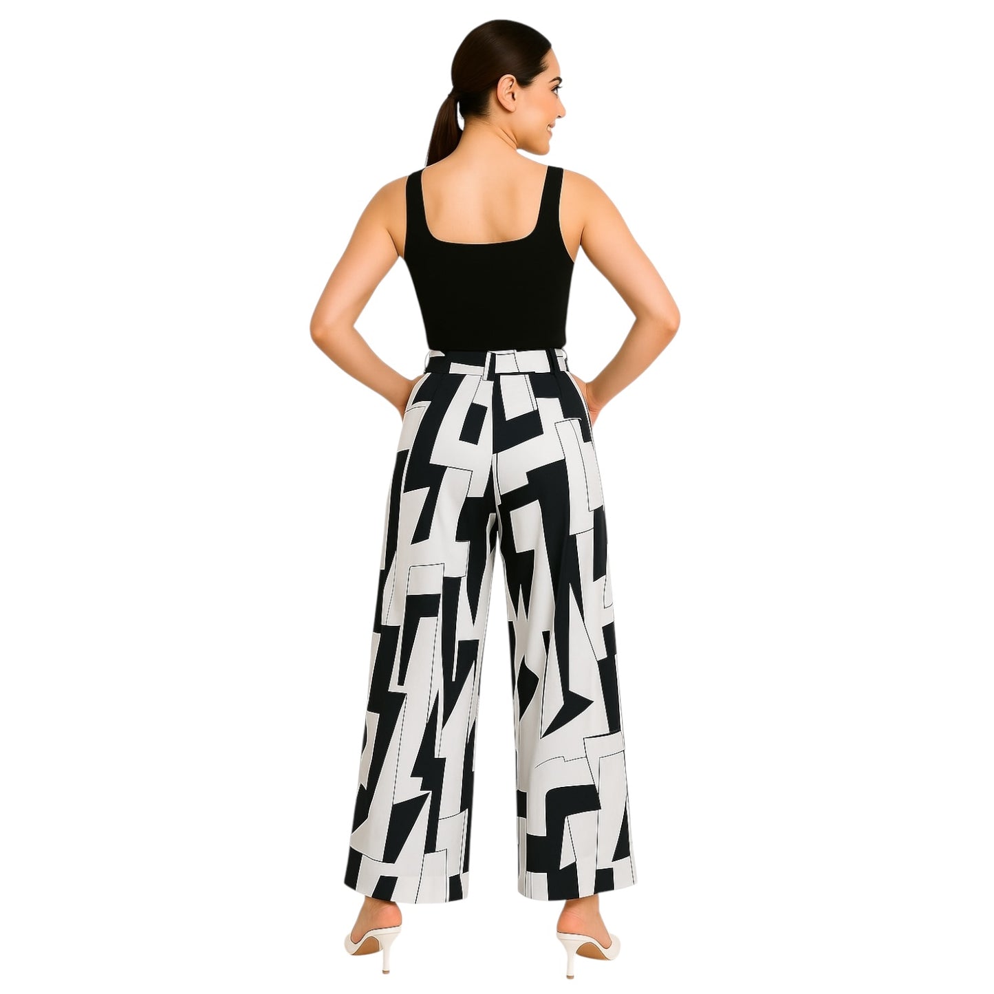 ABSTRACT AFFAIR BLACK & WHITE WIDE LEG PALAZZO PANTS